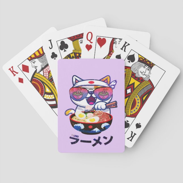 Kawaii Cat Eating Ramen - Niedliche japanische Nud Spielkarten (Rückseite)