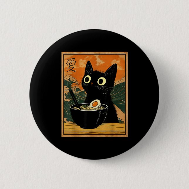 Kawaii Cat Eating Ramen Noodles Funny Anime Gift G Button (Vorderseite)