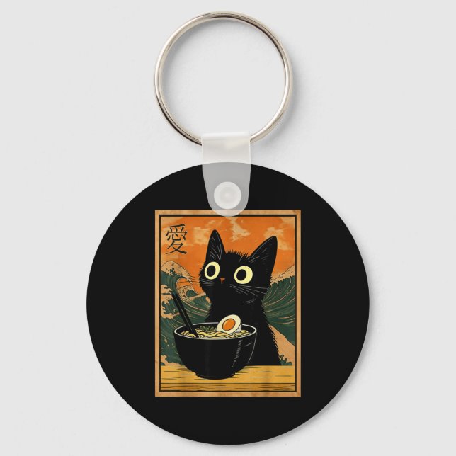 Kawaii Cat Eating Ramen Noodles Funny Anime Gift G Schlüsselanhänger (Vorderseite)