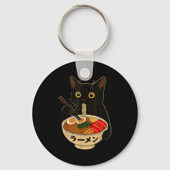 Kawaii Cat Eating Ramen Noodles Funny Anime Gift G Schlüsselanhänger (Vorderseite)