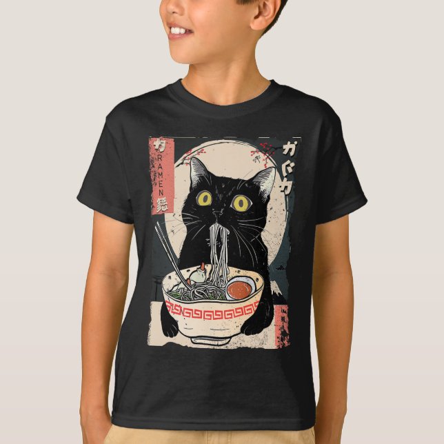 Kawaii Cat Eating Ramen Noodles Funny Anime Gift G T-Shirt (Vorderseite)