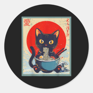 Kawaii Cat Eating Ramen Noodles Funny Anime Girls Runder Aufkleber