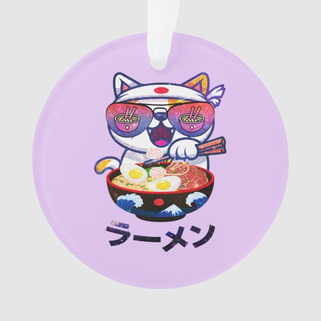 Kawaii Cat Eating Ramen Noodles Ornament (Vorderseite)