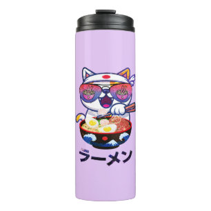 Kawaii Cat Eating Ramen Noodles Thermosbecher