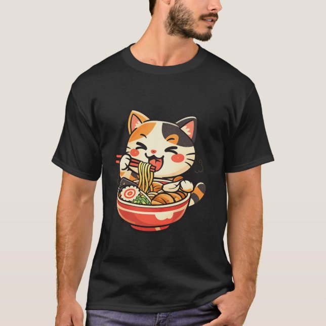 Kawaii Cat Eating Ramen Shirt – Cute Japanese Cat  (Vorderseite)
