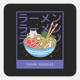 Kawaii Cat Eating Spaghetti 40 Quadratischer Aufkleber