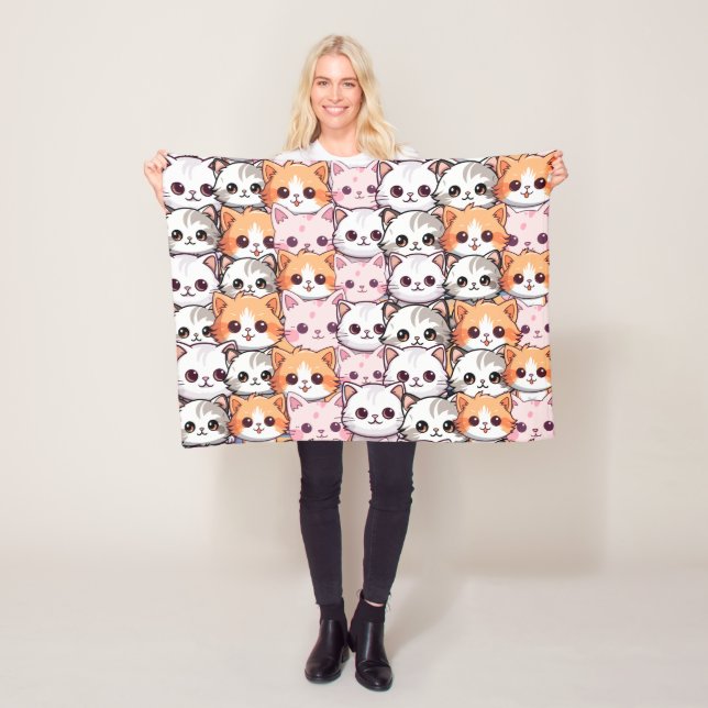 Kawaii Cat feline Kitten Haustier Druckklopfen Fleecedecke (Beispiel)