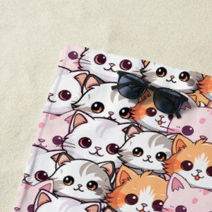 Kawaii Cat feline Kitten Haustier Druckklopfen Strandtuch