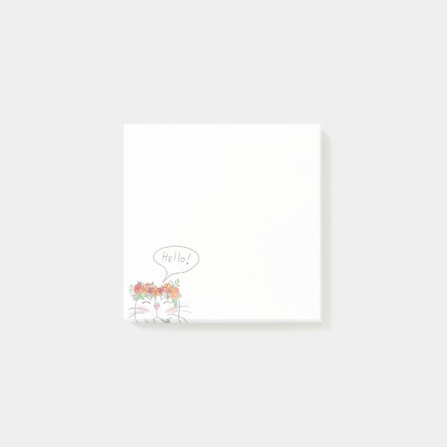 Kawaii Cat / Funny Girl / Hallo Post-it Klebezettel (Vorderseite)