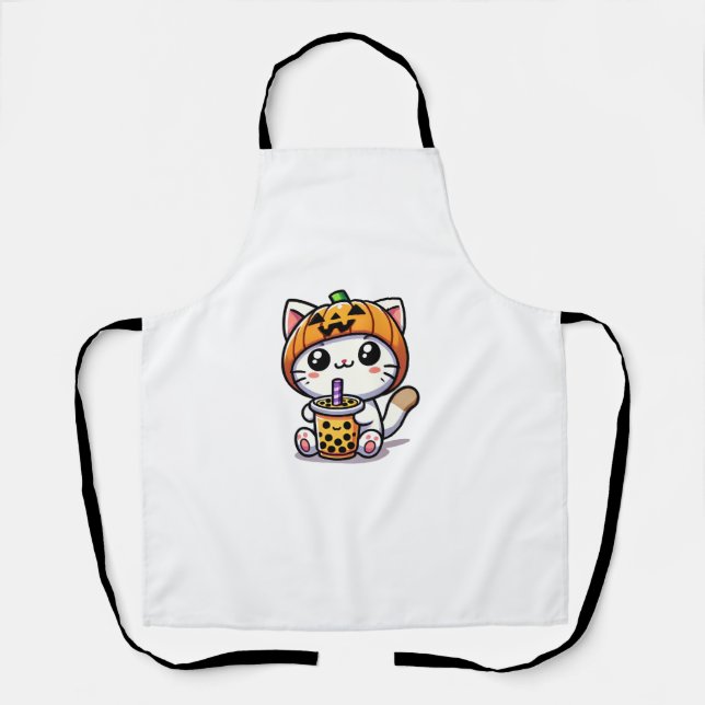 Kawaii Cat Halloween Anime Boba Tea Blase Milk Te Schürze (Vorderseite)