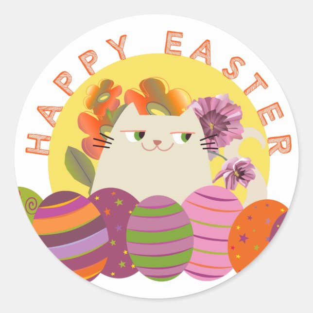 Kawaii Cat Happy Oaster Runder Aufkleber (Vorderseite)