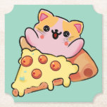 Kawaii Cat Hugging Pepperoni Pizza Cartoon Untersetzer<br><div class="desc">cute cat,  art , pizza lover gift kawaii food funny kitten cartoon pepperoni pizza slice food humor cat mom gift anime style animal happy vibes food art</div>