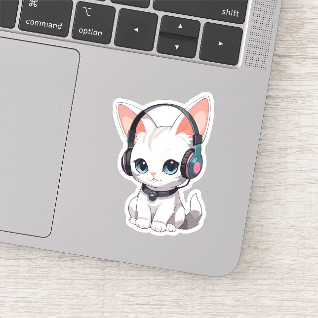 Kawaii Cat in trendy Headphones Aufkleber (Detail)