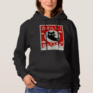 Kawaii Cat Japanese Black Anime Cat Love Retro Vin Hoodie