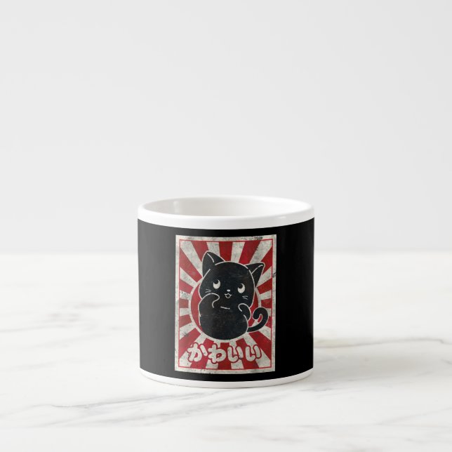 Kawaii Cat Japanisch Black Anime Cat Lover Espressotasse (Vorderseite)
