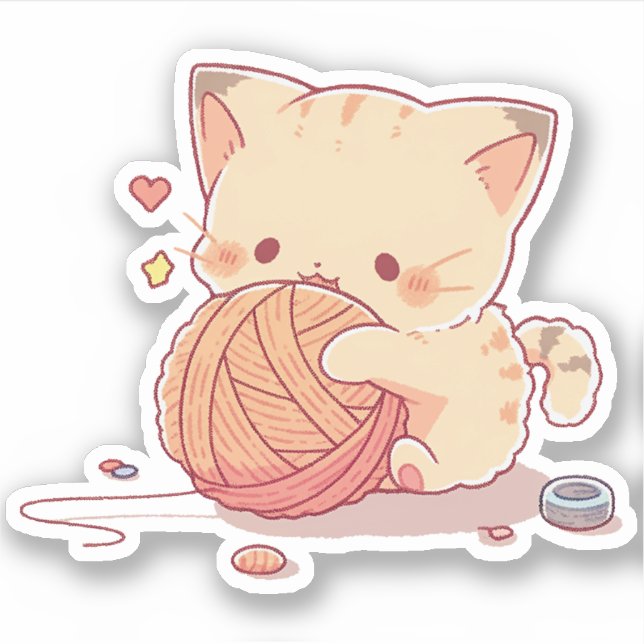 Kawaii Cat Liebe Wool Ball Aufkleber (Vorderseite)