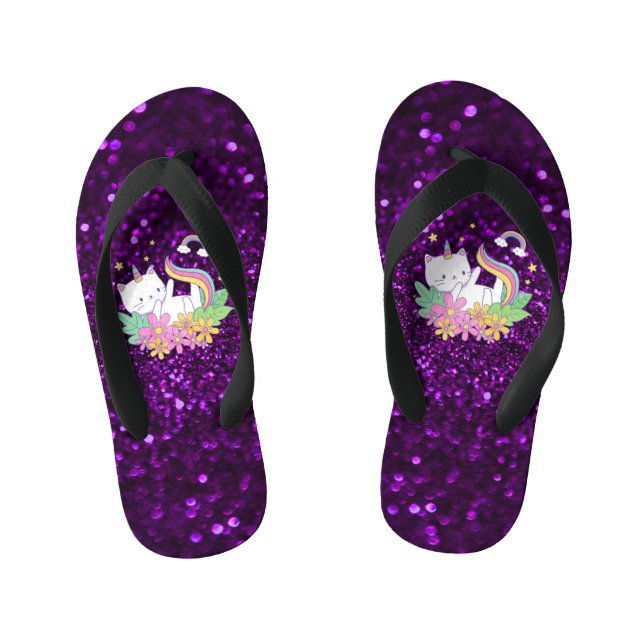 Kawaii Cat Lila Sparkle Glitzer Glamour Kinderbadesandalen (Fußbett)