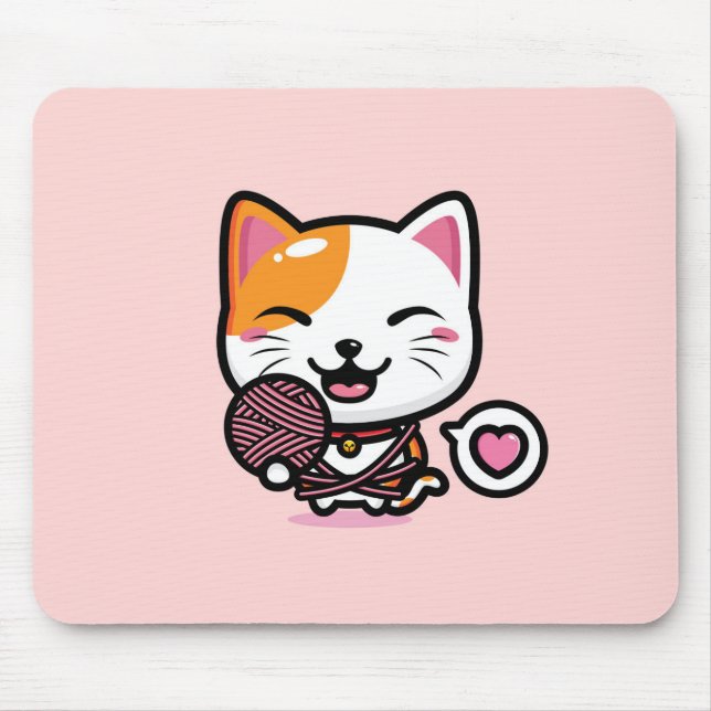 Kawaii Cat mit Yarn Mouse Pad Mousepad (Vorne)