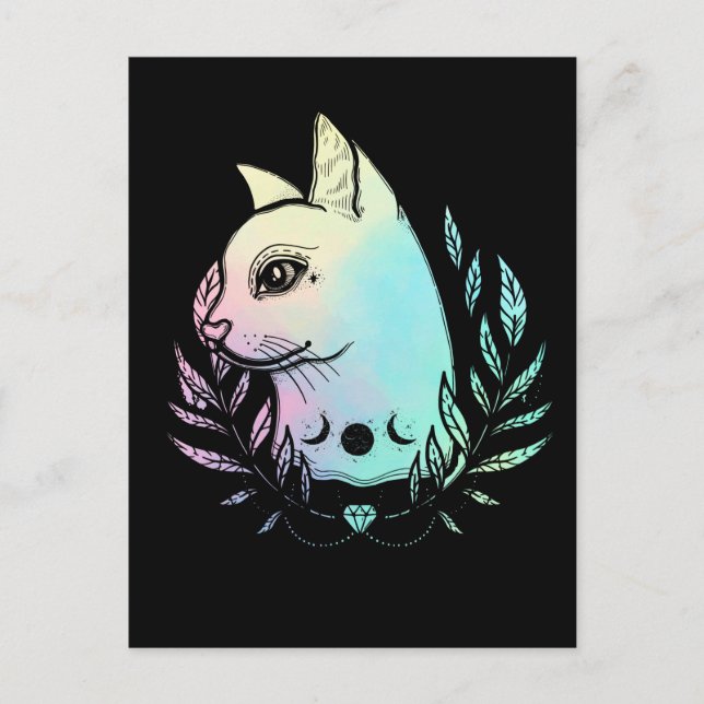 Kawaii Cat Moon Wicca Pastel Goth Kitten Crescent Postkarte (Vorderseite)