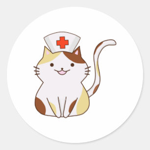 Kawaii Cat Nurse Runder Aufkleber