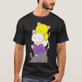 Kawaii Cat Pile  LGBTQ Non Binary Pride Flag T-Shirt