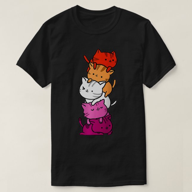 Kawaii Cat Pile Orange Pink Lesbian Pride  T-Shirt (Design vorne)