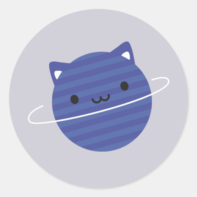 Kawaii Cat Planet im Weltraum Runder Aufkleber (Vorderseite)
