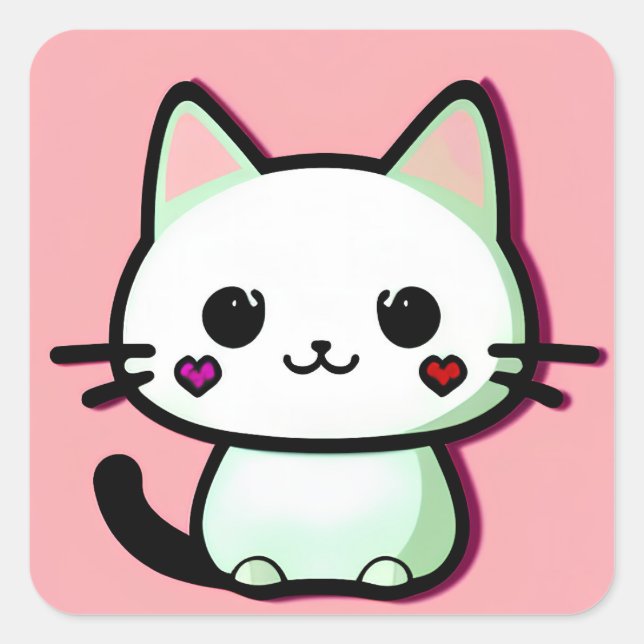 Kawaii Cat Quadratischer Aufkleber (Vorderseite)