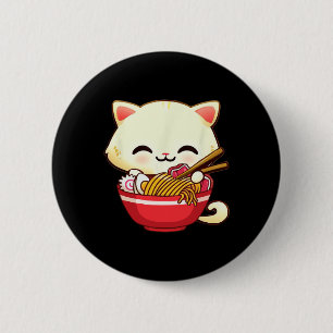 Kawaii Cat Ramen Japanese Food Funny Anime Girls T Button