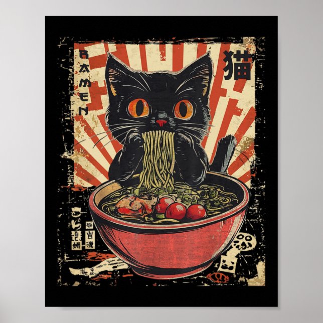 Kawaii Cat Ramen Noodle Funny Japanisch Anime Mang Poster (Vorne)