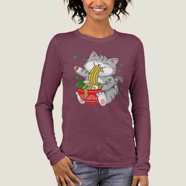 Kawaii Cat Ramen Noodle Funny Pet Cat Tri-Blend Shirt (Vorderseite)