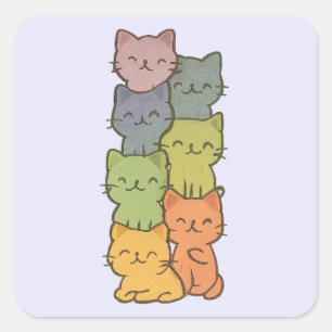 Kawaii Cat Stack Wasserfarbe Pastell Aufkleber