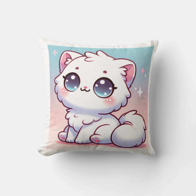 Kawaii Cat Throw Kissen (Vorderseite)