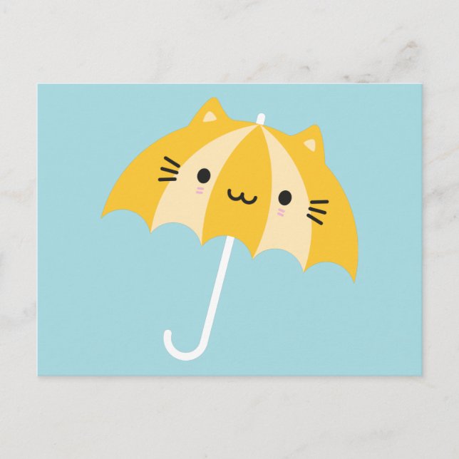 Kawaii Cat Umbrella Postkarte (Vorderseite)