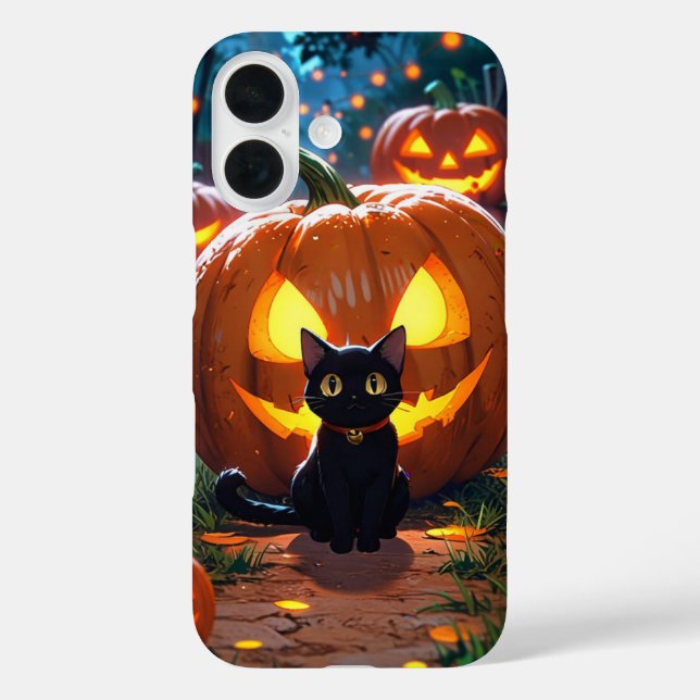 Kawaii Cat und Pumpkin iPhone 16 Hülle (Rückseite)