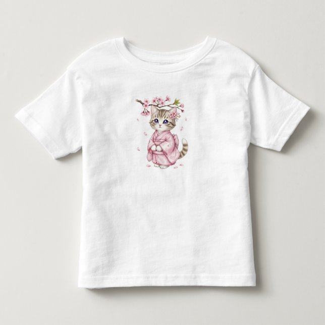  Kawaii Cat Under Sakura Branch, by Natasha Us   Kleinkind T-shirt (Vorderseite)