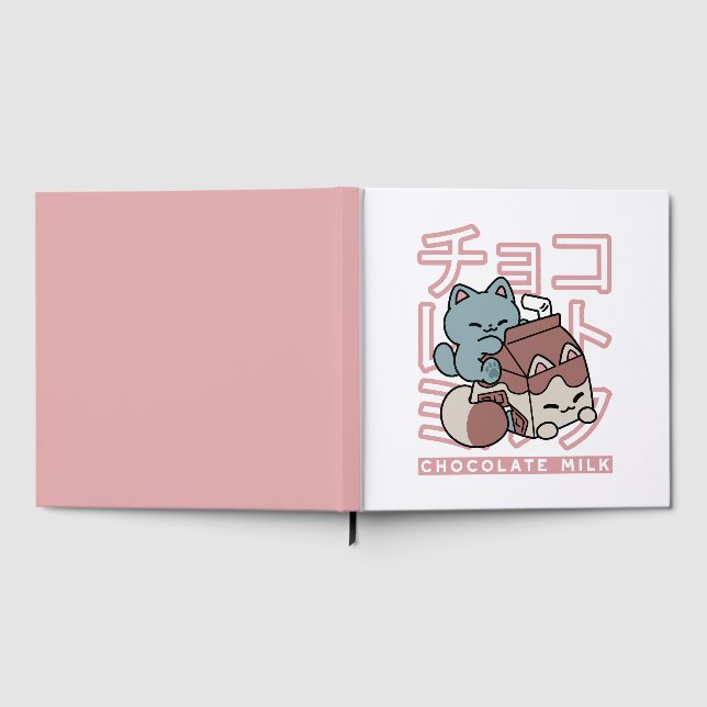 Kawaii Cat with Chocolate Milk – Japanese Pop Art  Gästebuch (Voll)