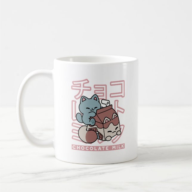 Kawaii Cat with Chocolate Milk – Japanese Pop Art  Kaffeetasse (Links)