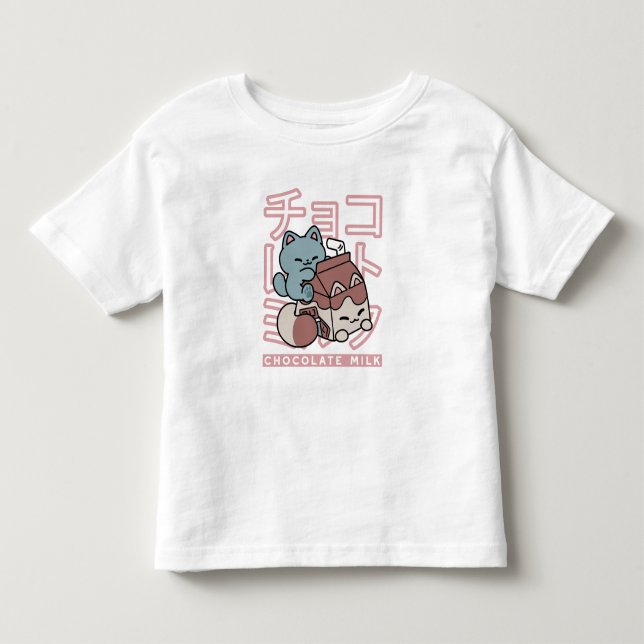 Kawaii Cat with Chocolate Milk – Japanese Pop Art  Kleinkind T-shirt (Vorderseite)