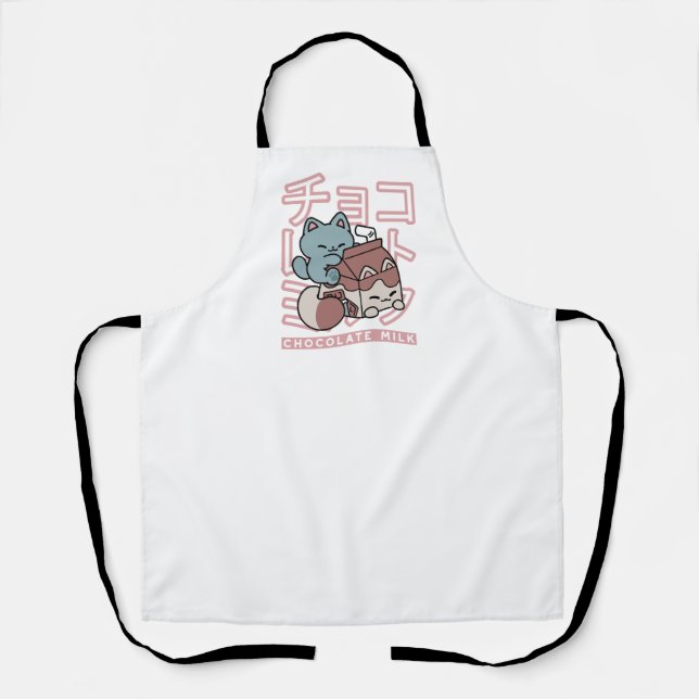 Kawaii Cat with Chocolate Milk – Japanese Pop Art  Schürze (Vorderseite)