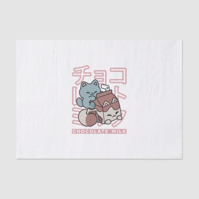 Kawaii Cat with Chocolate Milk – Japanese Pop Art  Seidenpapier (Vorderseite)