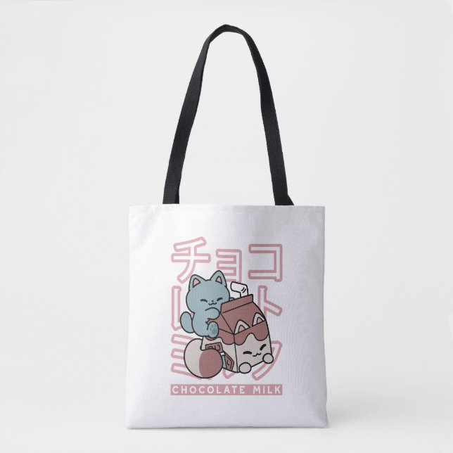 Kawaii Cat with Chocolate Milk – Japanese Pop Art  Tasche (Vorderseite)