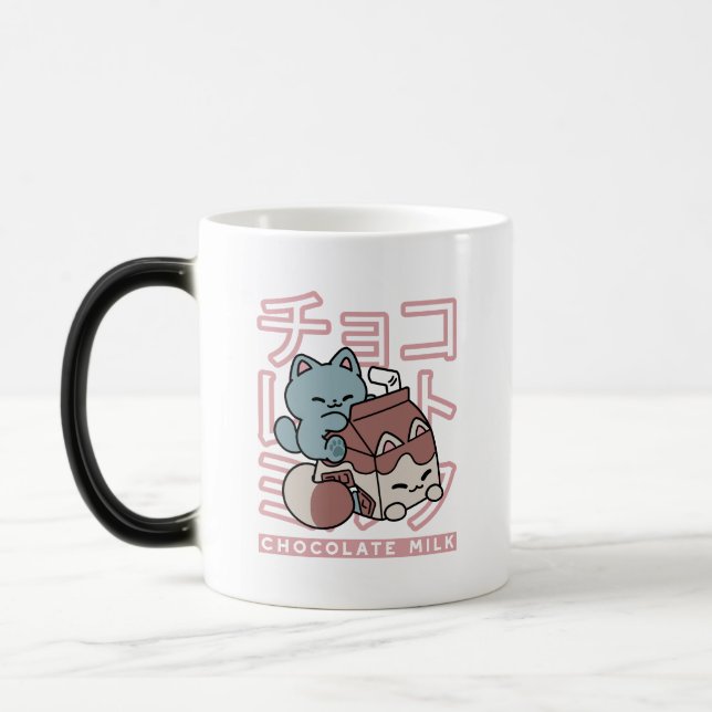 Kawaii Cat with Chocolate Milk – Japanese Pop Art  Verwandlungstasse (Links)