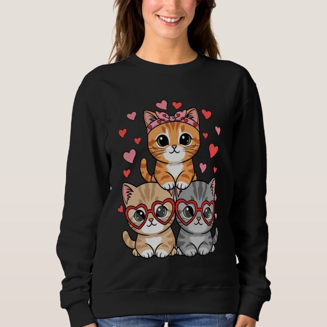 Kawaii Cats Heart Pastel Anime Kitty Love Aestheti Sweatshirt (Vorderseite)