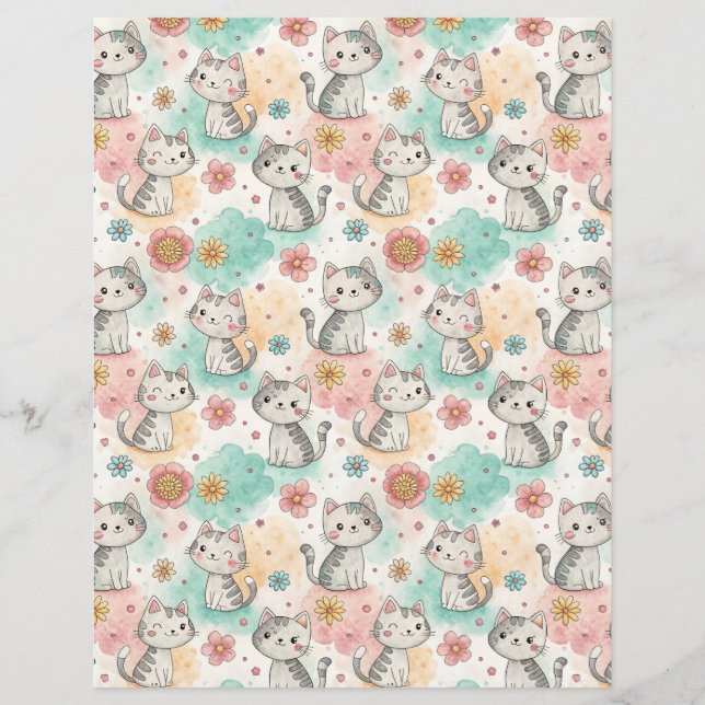 Kawaii Cats Kitty pattern Scrapbook Papier (Vorderseite)