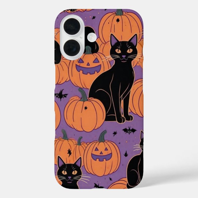 Kawaii Cats & Pumpkins iPhone 16 Hülle (Rückseite)