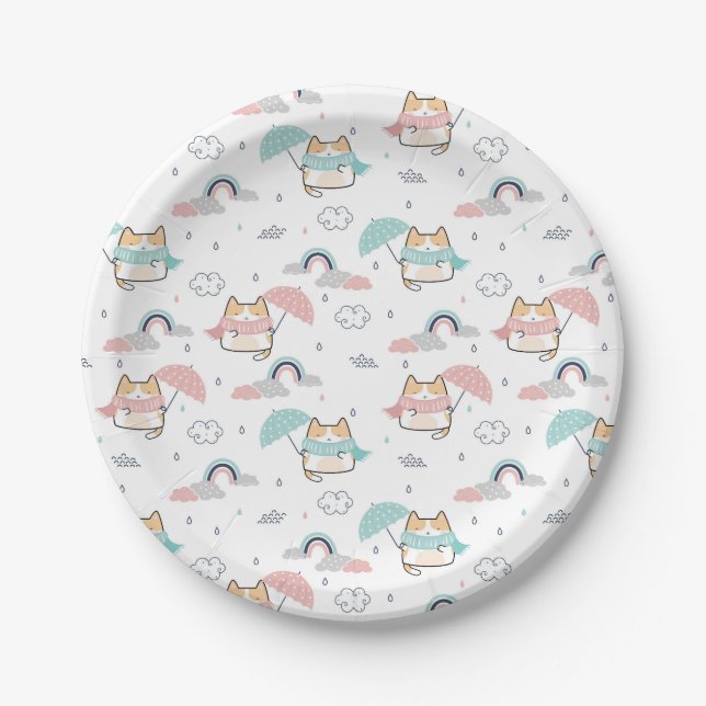 Kawaii Cats Rainy Day Pattern Paper Teller (Vorderseite)