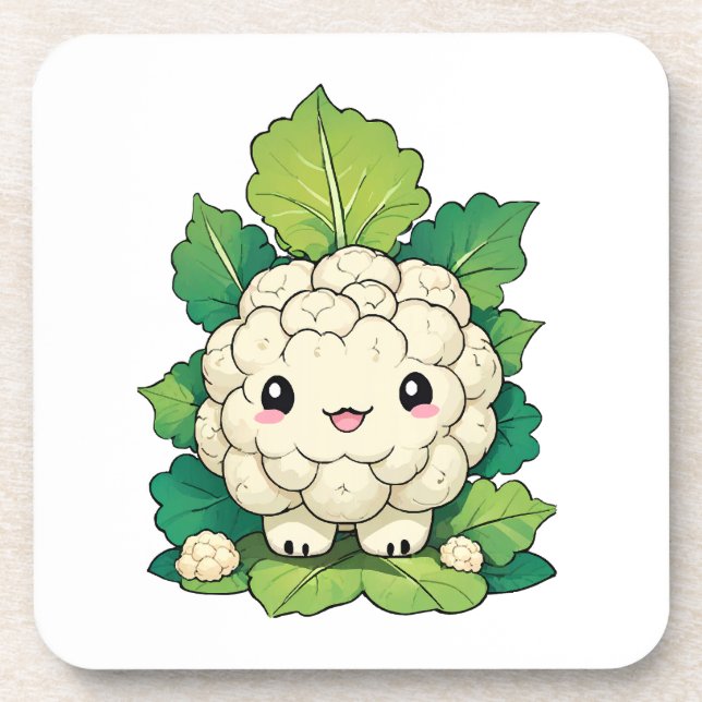 Kawaii Cauliflower Getränkeuntersetzer (Vorderseite)