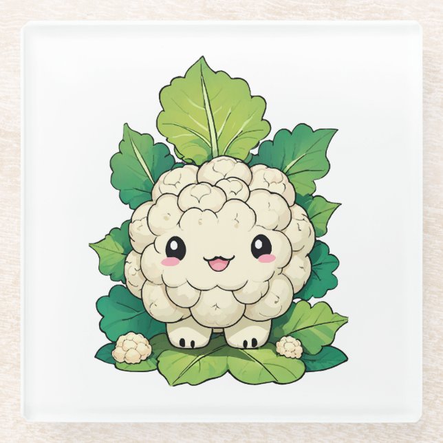 Kawaii Cauliflower Glasuntersetzer (Vorderseite)