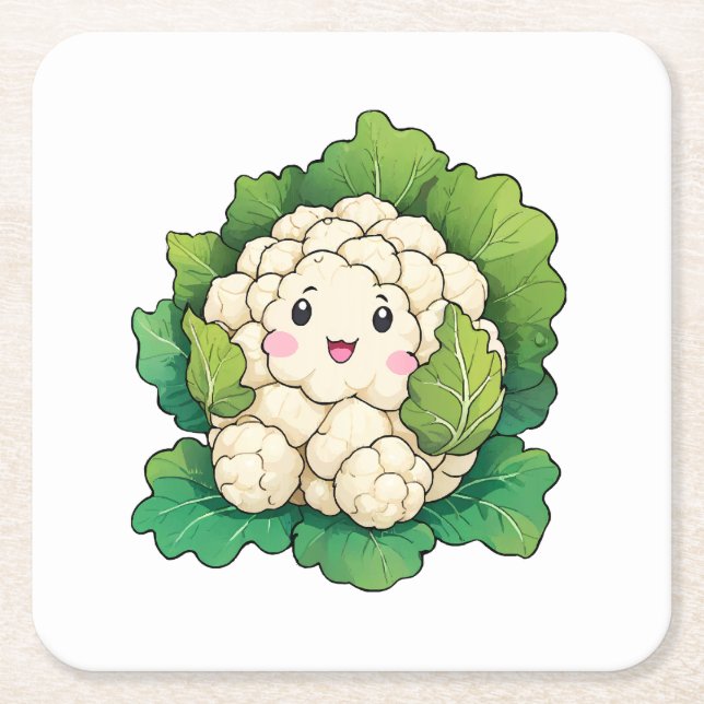 Kawaii Cauliflower Rechteckiger Pappuntersetzer (Vorderseite)